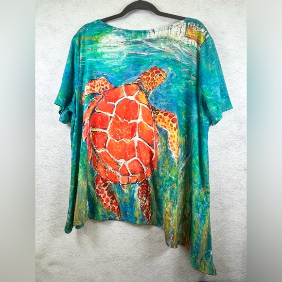 Leoma Lovegrove Womens Top XXLarge  Turtle Short Sleeve Asymmetrical Hem - Picture 2 of 7